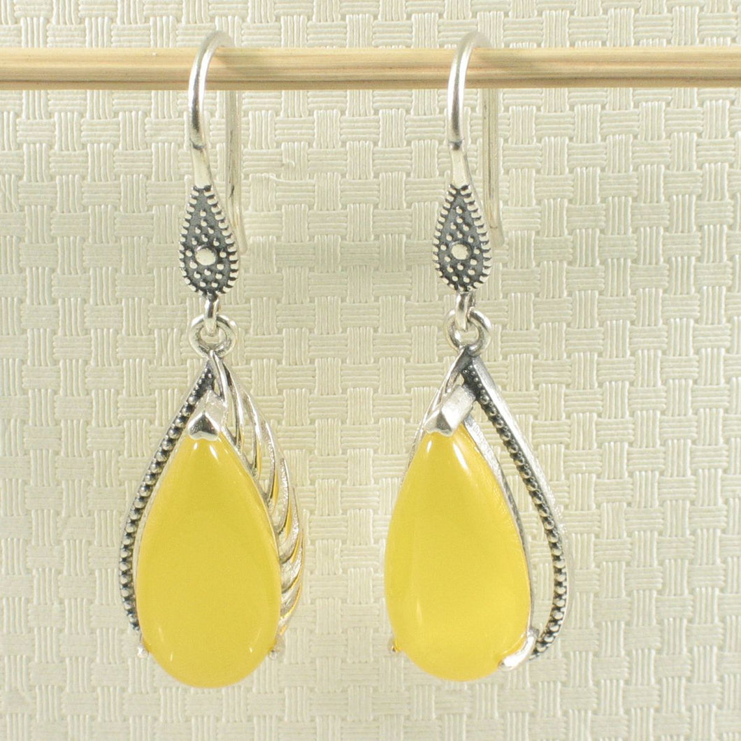 Sterling Silver Yellow Agate Pear Hook Earrings