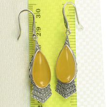 Load image into Gallery viewer, Sterling Silver Yellow Agate Pear Hook Earrings