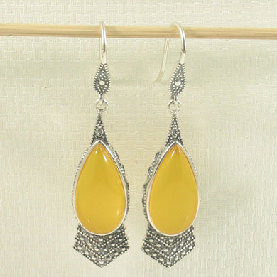 Sterling Silver Yellow Agate Pear Hook Earrings
