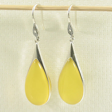 Sterling Silver Yellow Agate Raindrop Hook Earrings