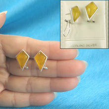 Load image into Gallery viewer, Sterling Silver Yellow Agate Rhombus Omega Back Earrings