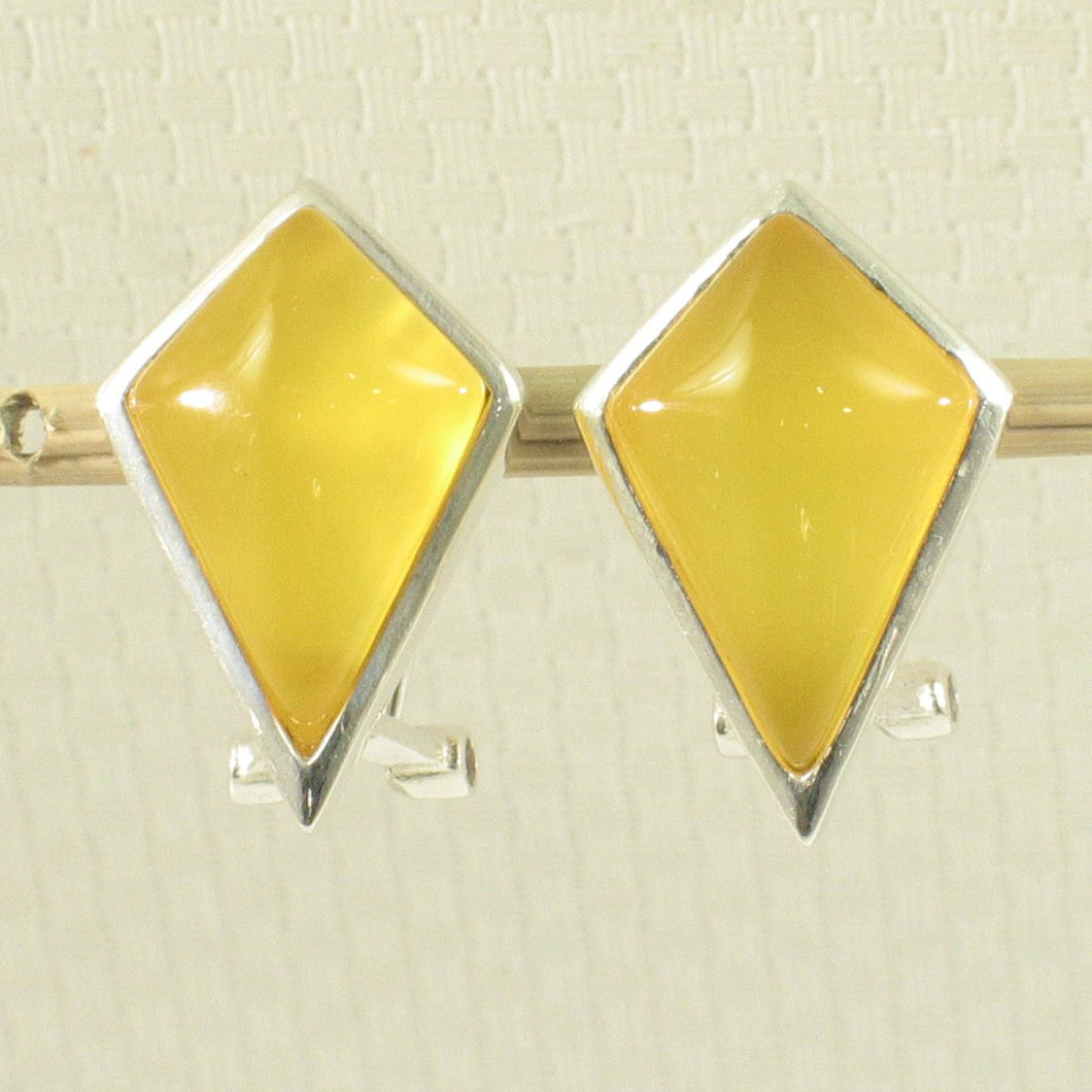 Sterling Silver Yellow Agate Rhombus Omega Back Earrings