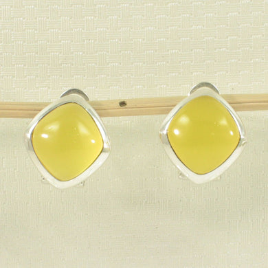 Sterling Silver Yellow Agate Rhombus Omega Back Earrings