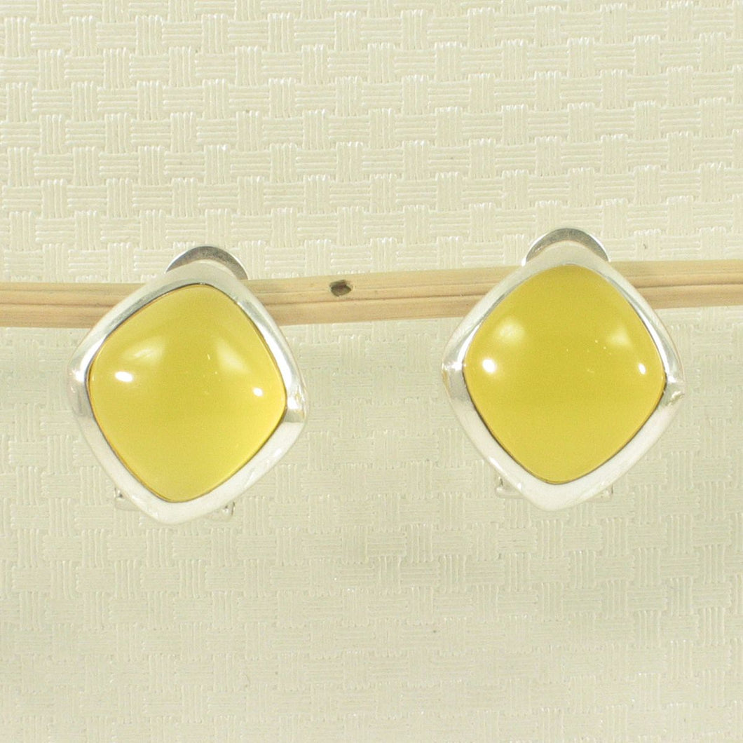 Sterling Silver Yellow Agate Rhombus Omega Back Earrings