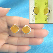 Load image into Gallery viewer, Sterling Silver Yellow Agate Square Omega Back Earrings