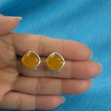 Load image into Gallery viewer, Sterling Silver Yellow Agate Square Omega Back Earrings