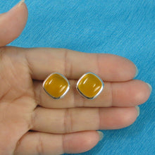 Load image into Gallery viewer, Sterling Silver Yellow Agate Square Omega Back Earrings