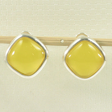 Sterling Silver Yellow Agate Square Omega Back Earrings
