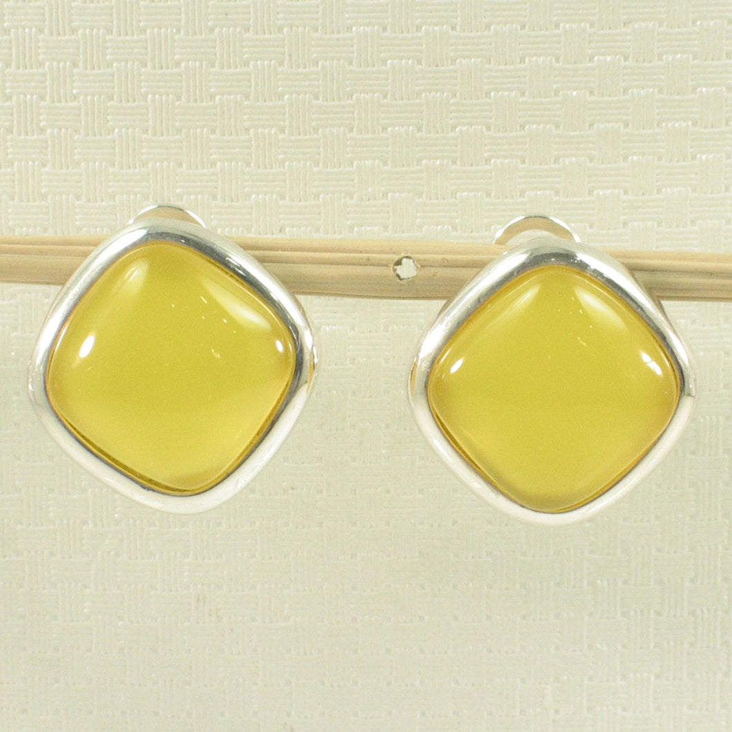Sterling Silver Yellow Agate Square Omega Back Earrings