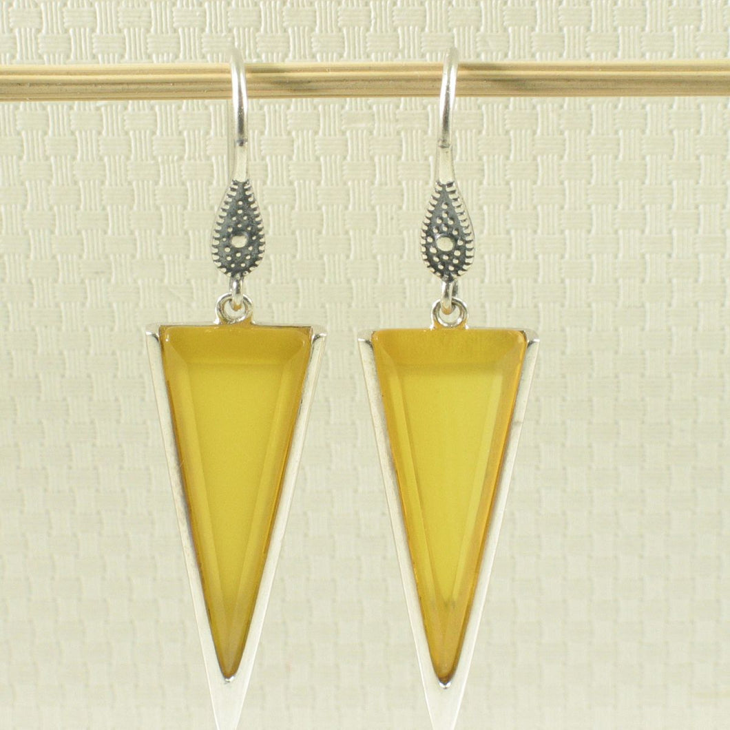 Sterling Silver Yellow Agate Triangle Hook Earrings