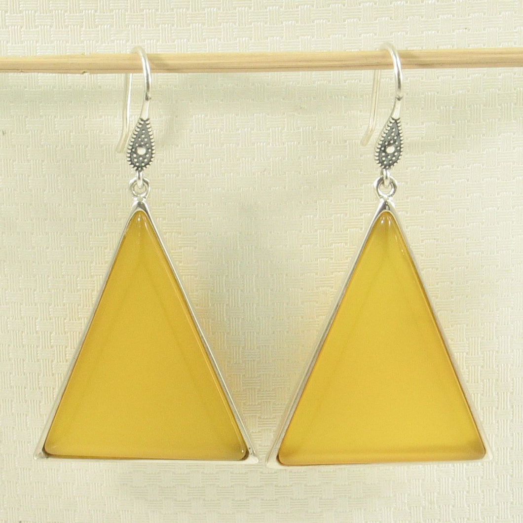 Sterling Silver Yellow Agate Triangle Hook Earrings