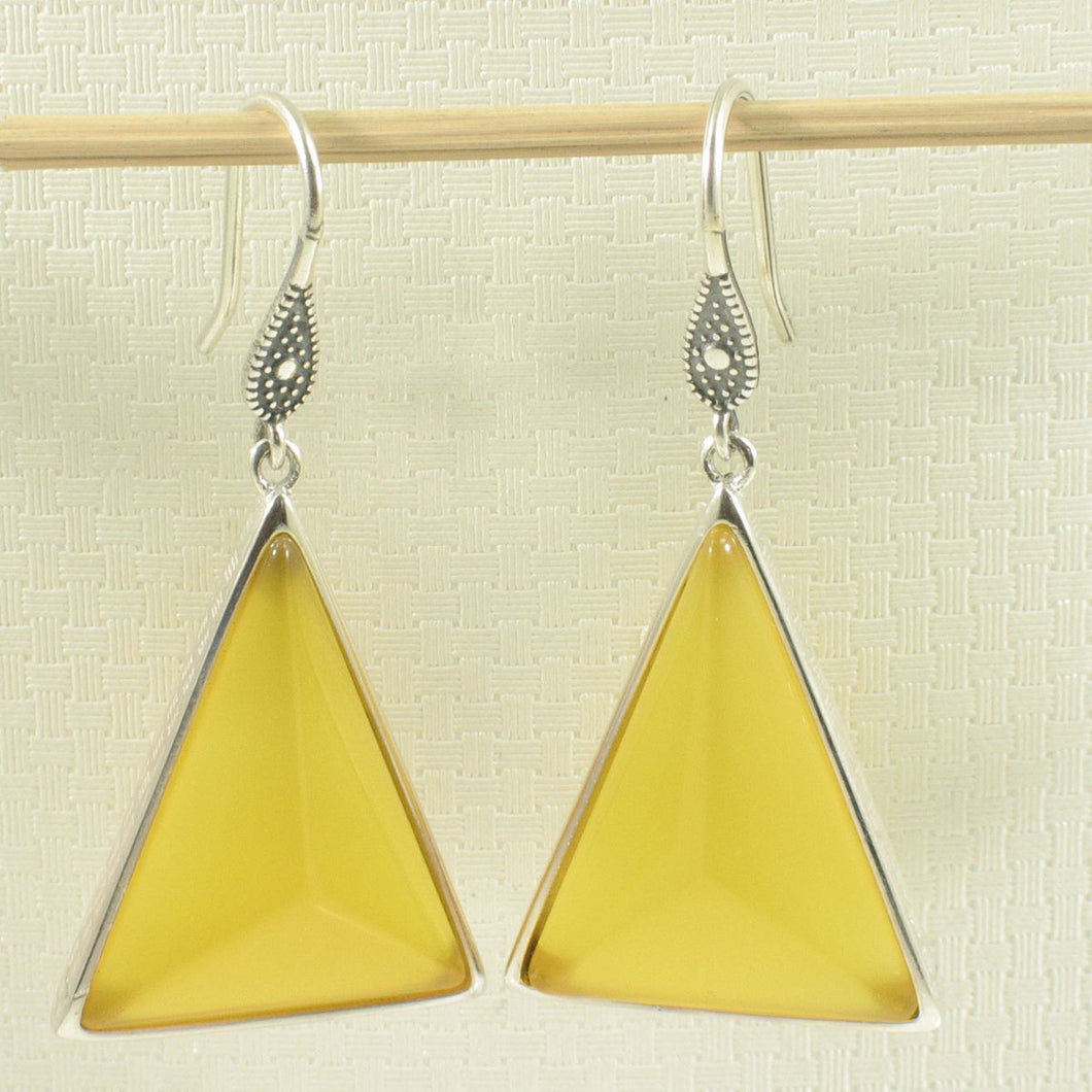 Sterling Silver Yellow Agate Triangle Hook Earrings
