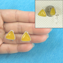 Load image into Gallery viewer, Sterling Silver Yellow Agate Triangle Omega Back Earrings