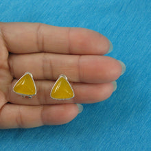 Load image into Gallery viewer, Sterling Silver Yellow Agate Triangle Omega Back Earrings