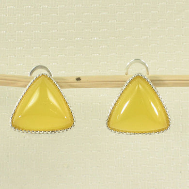 Sterling Silver Yellow Agate Triangle Omega Back Earrings