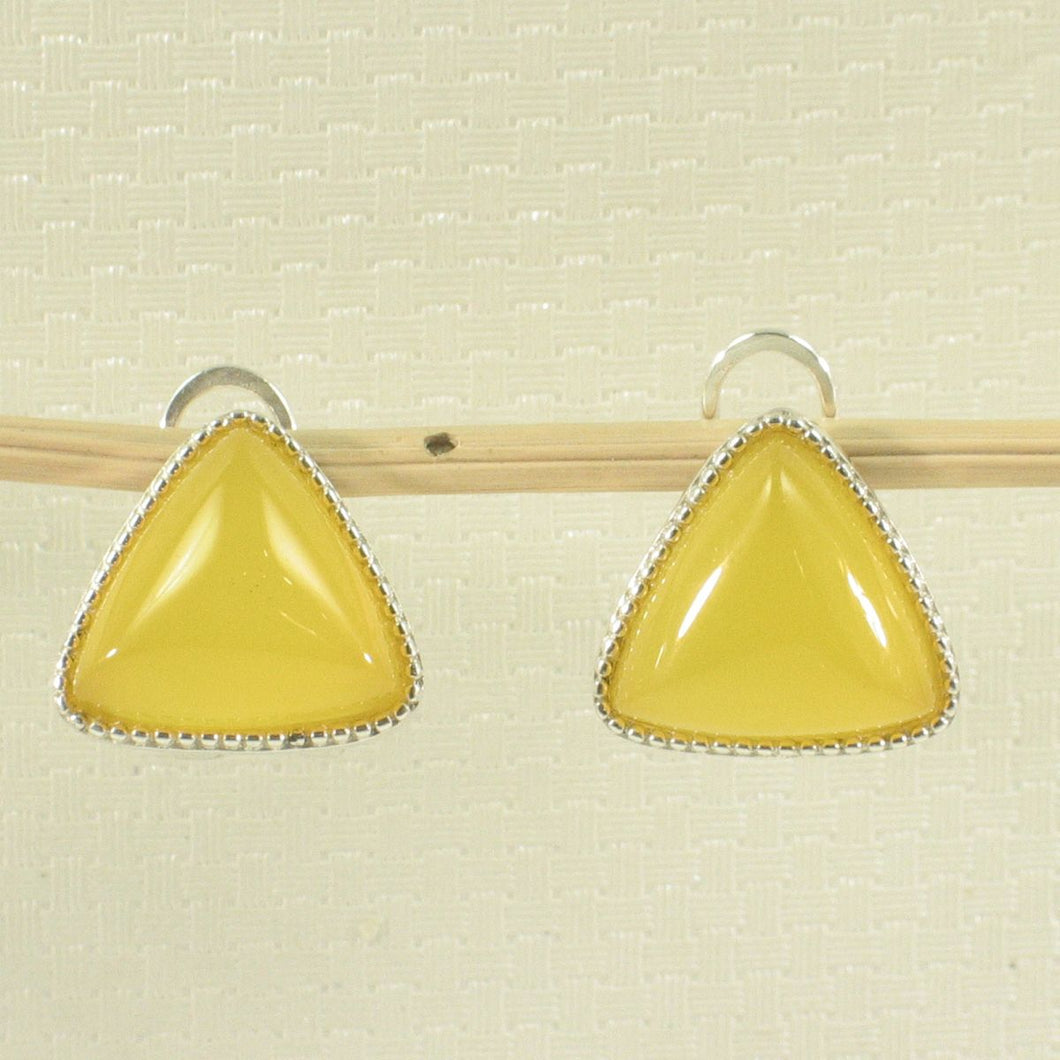 Sterling Silver Yellow Agate Triangle Omega Back Earrings