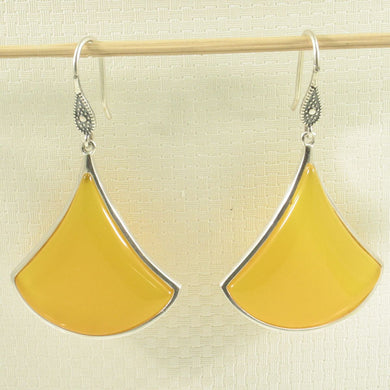 Sterling Silver Yellow Agate Unique Hook Earrings