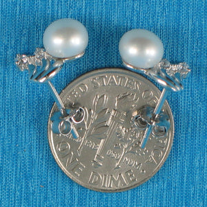 Sterling Silver White Pearl & 4 CZ Stud Earrings