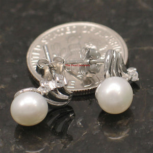 Sterling Silver White Pearl & 4 CZ Stud Earrings