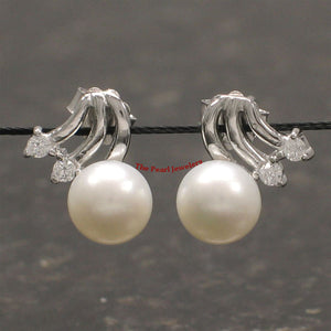 Sterling Silver Pearl & 4 CZ Stud Earrings (White, Black, Pink)