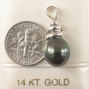 Genuine Baroque Tahitian Pearl & 14k White Gold Swirl-Design Pendant