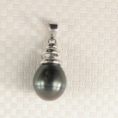 Genuine Baroque Tahitian Pearl & 14k White Gold Swirl-Design Pendant