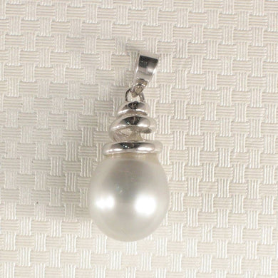 Genuine Baroque Tahitian Pearl & 14k White Gold Swirl-Design Pendant