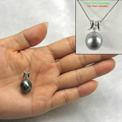 14k White Gold Angel-Wing & Diamond Tear-Drop Tahitian Pearl Pendant