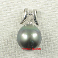 Load image into Gallery viewer, 14k White Gold Angel-Wing &amp; Diamond Tear-Drop Tahitian Pearl Pendant