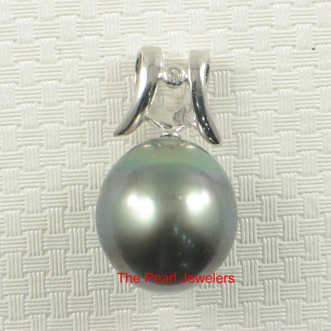 14k White Gold Angel-Wing & Diamond Tear-Drop Tahitian Pearl Pendant