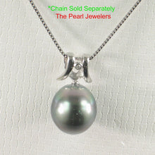 Load image into Gallery viewer, 14k White Gold Angel-Wing &amp; Diamond Tear-Drop Tahitian Pearl Pendant