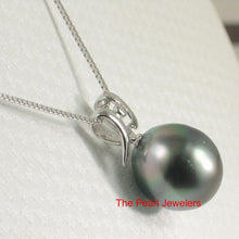 Load image into Gallery viewer, 14k White Gold Angel-Wing &amp; Diamond Tear-Drop Tahitian Pearl Pendant