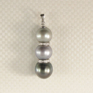 Three-Series Peacock, Olive & Gray Pearls with 19 Diamonds