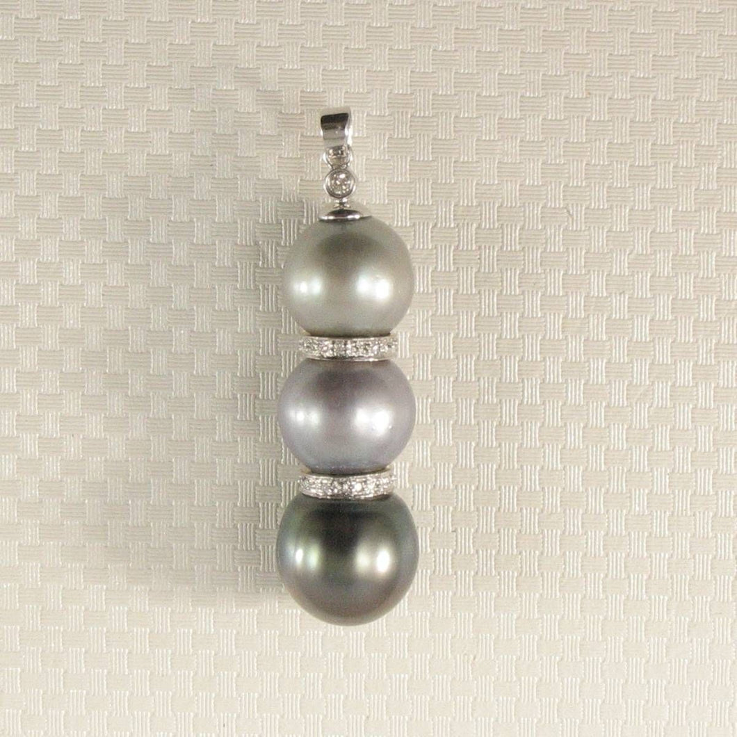 Three-Series Peacock, Olive & Gray Pearls with 19 Diamonds