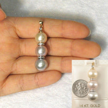 Load image into Gallery viewer, 14k Two-Tone Gold &amp; Diamonds 3-Series Cultured Pearl Pendant