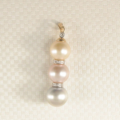 14k Two-Tone Gold & Diamonds 3-Series Cultured Pearl Pendant