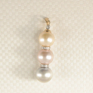 14k Two-Tone Gold & Diamonds 3-Series Cultured Pearl Pendant