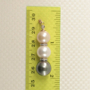 14k Two-Tone Gold & Diamonds 3-Series Tahitian & Cultured Pearl Pendant