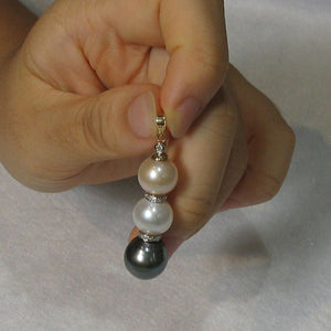 14k Two-Tone Gold & Diamonds 3-Series Tahitian & Cultured Pearl Pendant