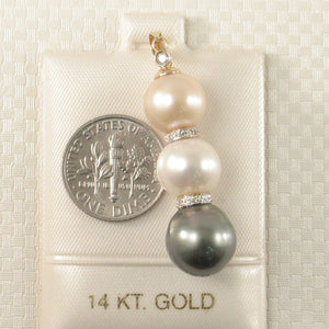 14k Two-Tone Gold & Diamonds 3-Series Tahitian & Cultured Pearl Pendant