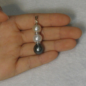 14k Two-Tone Gold & Diamonds 3-Series Tahitian & Cultured Pearl Pendant