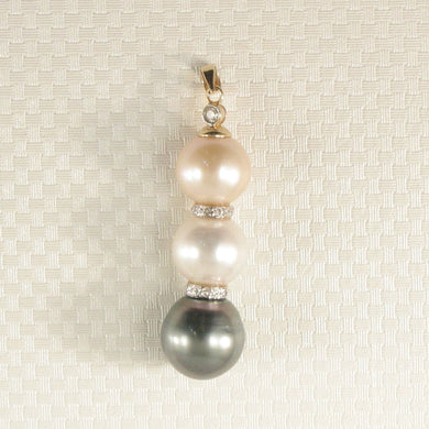 14k Two-Tone Gold & Diamonds 3-Series Tahitian & Cultured Pearl Pendant