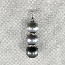 Load image into Gallery viewer, Three-Series Smoke, Blue &amp; Black Pearl Pendant in 14k White Gold