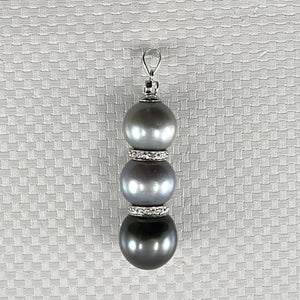 Three-Series Smoke, Blue & Black Pearl Pendant in 14k White Gold