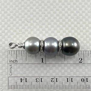 Three-Series Smoke, Blue & Black Pearl Pendant in 14k White Gold