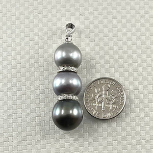Three-Series Smoke, Blue & Black Pearl Pendant in 14k White Gold