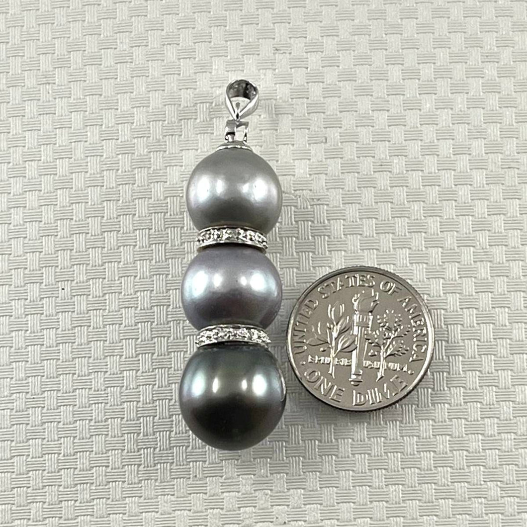 Three-Series Smoke, Blue & Black Pearl Pendant in 14k White Gold