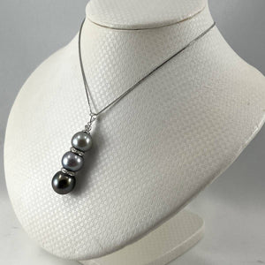Three-Series Smoke, Blue & Black Pearl Pendant in 14k White Gold