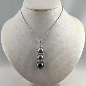 Three-Series Smoke, Blue & Black Pearl Pendant in 14k White Gold