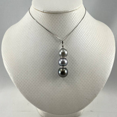 Three-Series Smoke, Blue & Black Pearl Pendant in 14k White Gold